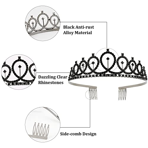 Rođendan Sash & Crystal Black Tiara Kit CIEHER rođendan krunu i krila Krune za žene rođendan kraljica Sash za žene djevojke Black