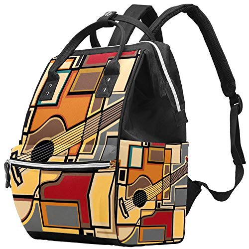 Funky fraktal geometrijsko obloge u obliku kvadrata sa akustičnom gitarom Art pelena torba mama ruksaka velikog kapaciteta pelena