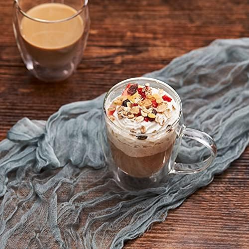 Meway 16oz / 6 pakovanja šoljica za kafu, zadebljana čaša sa duplim zidom od prozirnog stakla sa ručkom za kafu, čaj, Latte, Cappuccino