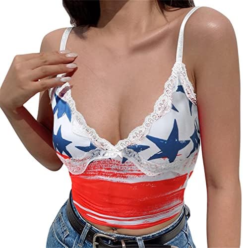 4th of July Crop Tops for Women Casual Summer Sexy Sleeless Cami T-Shirt USA Flag Stars Striped Shirts Cropped Tanks