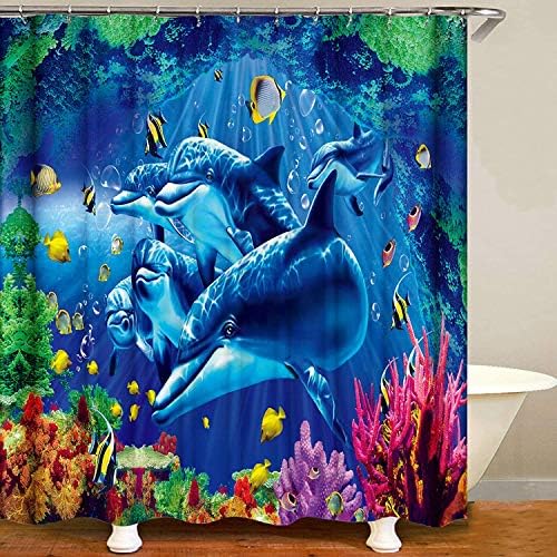 TJZ kućni dupini zavese za tuširanje za djecu za kupatilo za kupatilo Plavi ocean Podvodni riblje koraljne grebene, slatka plava poliesterska