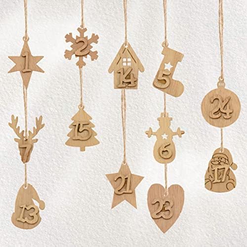 Abaodam 2 setovi DIY kalendar ornament brojevi Božić ukras odbrojavanje Kit viseći stablo izrezi Božić ukrasi drveni privjesci Broj poklon zanata oznake Advent privjesak