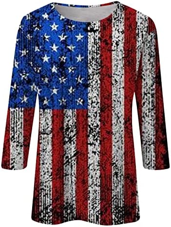 Američka košulja za zastavu Ljetni vrhovi za žene 2023 Ženski okrugli vrat 3/4 rukav casual cvjetna bluza za ispis