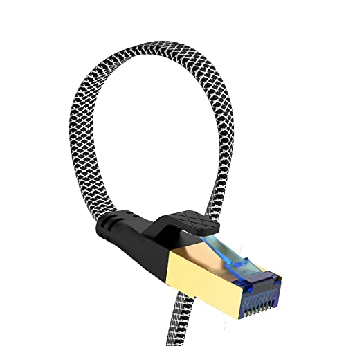 Ciwoda Cat 8 Ethernet kabl 10ft, najlon pleteni Cat 8 Flat Ethernet kabl, s/FTP 28awg, 40Gbps & 2000MHz Unutarnji Vanjski za PS5,