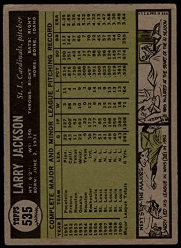 1961 TOPPS 535 Larry Jackson St. Louis Cardinals Dean's Cards 2 - Dobri kardinali
