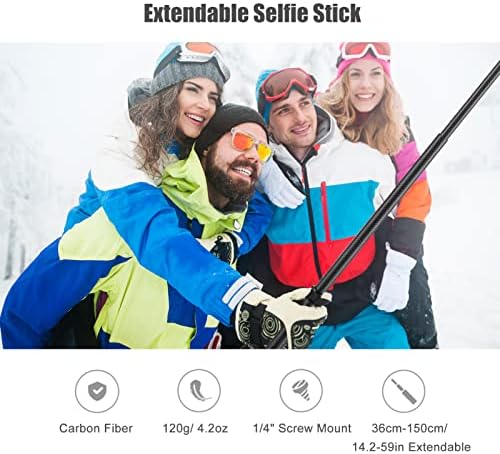 XIXIAN prijenosni selfi štap stalak od karbonskih vlakana nosač kamere 1/4 inča vijčani nosač 36cm-150cm / 14.2 in-59in podesiva dužina
