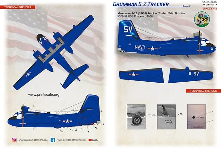Print Scale PRS48-217 - 1/48 Grumman s-2 Tracker Dio 2 mokre naljepnice za Model aviona