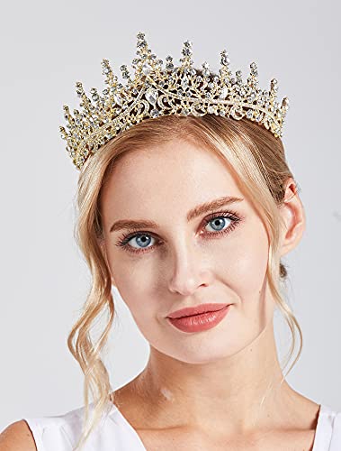 Sh Zlatna kraljica kruna za žene, Vjenčane tijare od rhinestona i krune Rođendanska traka za glavu od tijare Crystal Princess Costume
