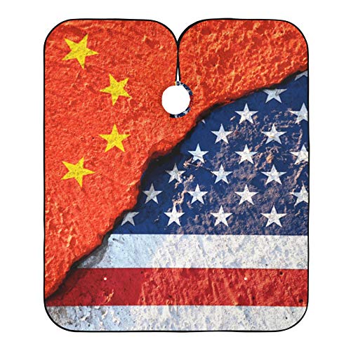 USA zastava i Kina Barber Cape & Beard Apron 2 u 1- Profesionalni rezanje kose Cape sa 2 usisne čaše, vodootporan u obliku vode za