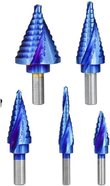 HTAWI Step Drill Bit Spiral Groove Inch Step Cone Drill Blue Coated Wood Metal Hole 1set