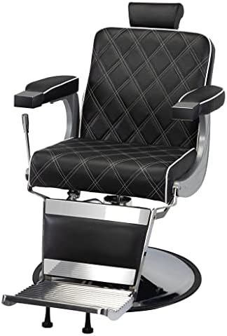 MGWYE ležeća berberska stolica Hidraulična salonska stolica sa dijamantskim uzorkom-Crna+Srebrna