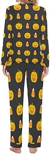 Halloween Candy Corn and Pumpkin ženski kompleti pidžama Dvodijelnih dugih rukava Lounge Sleepwear sa džepovima