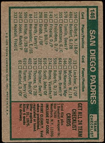 1975 TOPPS 146 Padres tima kontrola JOHN McNamara San Diego Padres VG Padres