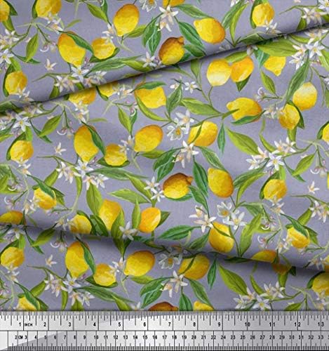 Soimoi pamučni poplin listovi tkanine, cvjetni & limunska biljna štampana tkanina 1 Yard 42 Inch Wide