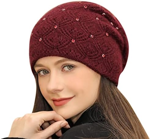 Žene Elegantni trendi topli Chunky Soft Stretch kabel pleteni zimski kapu sa bisernim perlicama Trim šeširom toplim kapama Slouchy