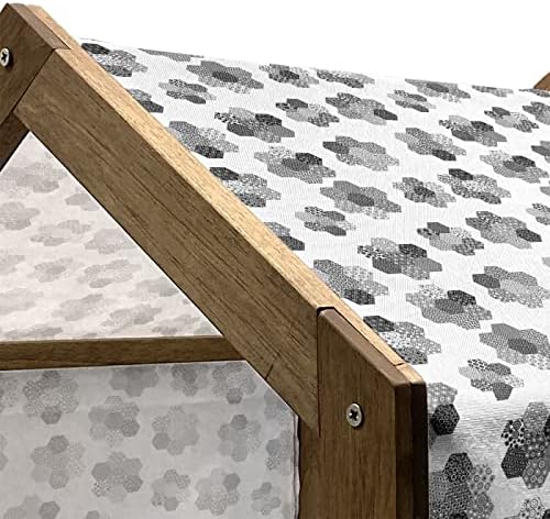 Lunadljiva geometrijska drvena kuća za pse, jednobojni šesterokutni oblici koji formiraju apstraktne cvjetne latice, vanjski i zatvoreni