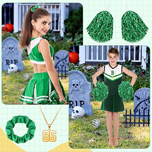 4 kom Green Pom Poms Cheerleading Kostimi Pribor za djevojčice, navijački pom Poms s plastičnom ručicom 86 Brojčana ogrlica zelena