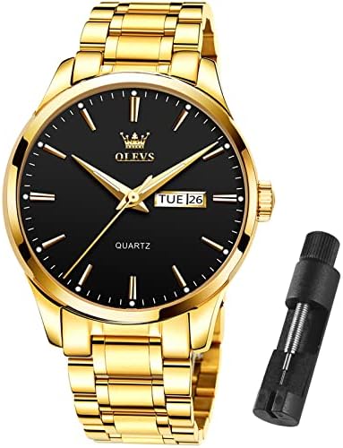 OLEVS muški Zlatni satovi vodootporni nehrđajući čelik lagani sat s datumom Klasični Luksuzni sat za muškarce Zlatni bijeli plavi