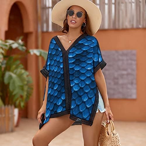 BAIKUTOUAN Blue Fish Scales Style Ženska odjeća za plažu bikini kupaći kostim plaža Swim Cover Up Dress Print