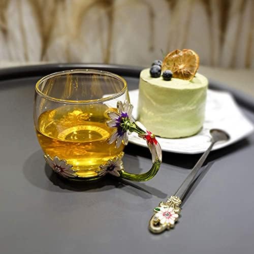 Postwave čaj za čaj šalice kave čistog stakla i kašike ručno rađene tratinčice za rođendan godišnjice za valjanje Valentinovo mama