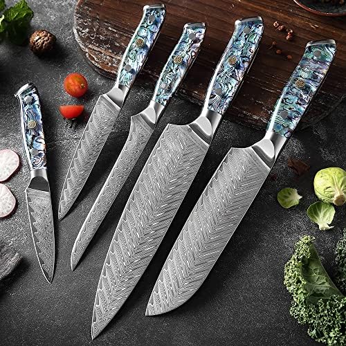 Kuhinjski setovi noža, 5pcs Damask kuhinjski nož za japansku kuhar nož santoku Voće povrće kopanje rezanje mesa Cleaver noževi kuhanje