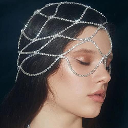 XSBODY 1920s Rhinestone mrežasta kapa za glavu za žene djevojke Crni Flapper Head lanac nakit Gatsby Cleopatra Hair Accessories