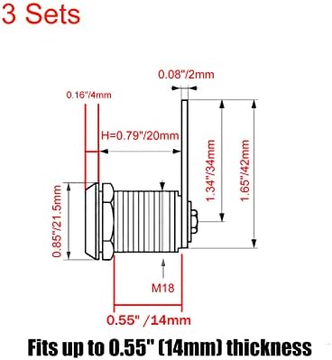 Pastlla 3 seta Cuwular CAM blokada brava Nadogradnja CAM blokada zamjenska brava Hardver za skladišnu vrata Kutija za alat Chrome-Finish