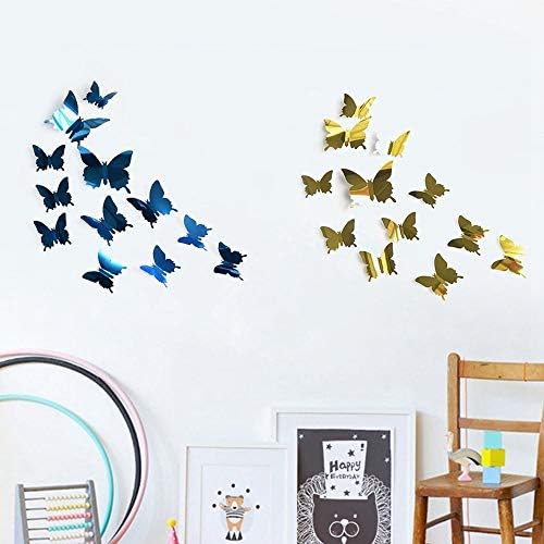 Fabseller 12pcs 3D ogledalo leptir zidne naljepnice Kućna soba Dekoracija za uklanjanje DIY Art zidne dečije dječje sobe, zlato