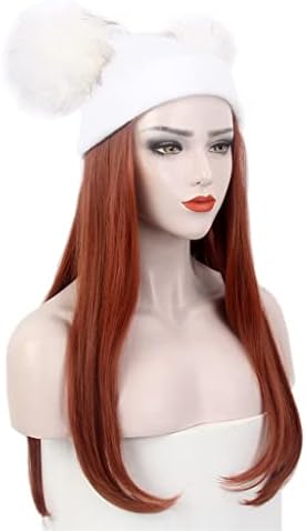 KLHHG Ženska kapa za kosu jedna bijela pletena dvostruka Lopta šešir perika zimska topla duga ravna crvena perika šešir jedan