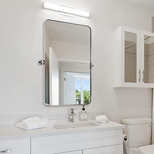 MJESEČEVO ogledalo hrom okretno ogledalo za kupatilo, 22 x 30 hromirano nagibno zidno ogledalo, zaobljeni pravougaonik metalni okvir