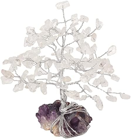 Prirodno bijelo kremenska kristalna stabla kvarcne čakre sa ametistom bazom sa ljekovitim svojstvima, Bonsai Feng Shui Money Trim