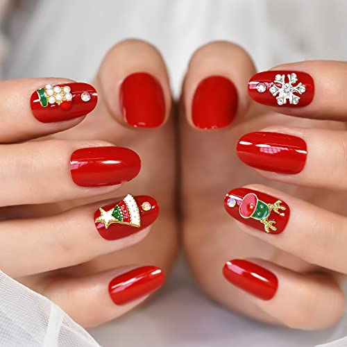 24kom Sretan Božić pritisnite na umjetne nokte okrugli kratki Božić DECO stablo čarapa Oval Nail Art finger Decoration L6446
