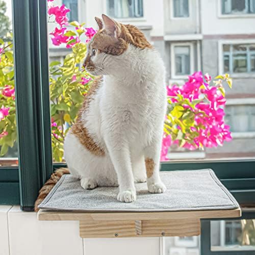 Yiotl Cat prozor smuđ i zidni nosač mačka prozor viseća mreža od prirodnog punog drveta sa uklonjivom prostirkom, pogodan za prozore,