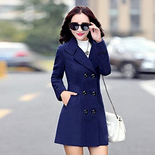 TimeMejci kaputi za žene jakne za žene vune dvostruki dvostruki kaput elegantan dugi rukav rad ured modne jakne plave boje