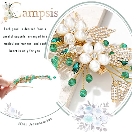 Campsis Flower Weeding Hair Clip Gold Rhinestons Hair Barrettes Green Crystal Diamond Floral Hair Pins Bridal Bride nakit za kosu