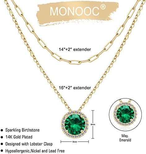 Monooc slojevita ogrlica od rodnog kamena za žene, 14k od punog zlata preko lančića od spajalica klasični okrugli privjesak ogrlica