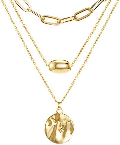 FAMARINE Gold slojeviti privjesak duga ogrlica, 3-slojna ogrlica lanac privjesak bižuterija za žene