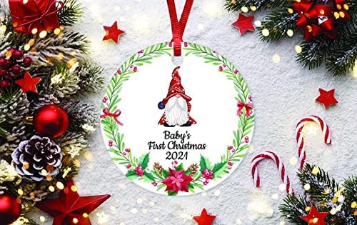 Bebin prvi Božićni Ornament 2021 smiješni Patuljci keramički Ornament moj prvi Božićni Ornament 2021 personalizirani Božićni ukrasi 3 inčni Baby Shower Božić Porculanski Ornament za novorođene nove roditelje