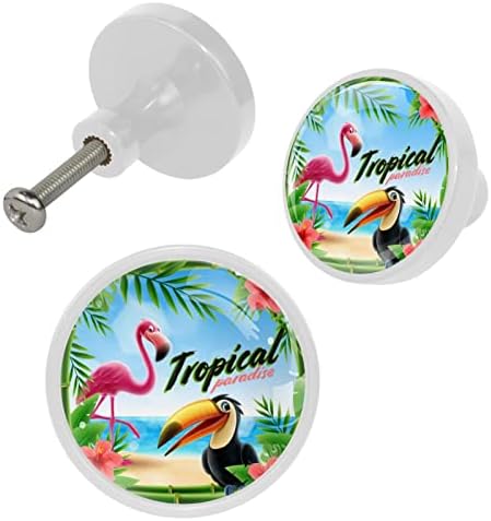 Lagerery dugmad za fioke Tropical Flamingo dugmad za ormare za dečiju sobu komoda dugmad okrugla dekorativna dugmad soba 4kom 1. 3x1.