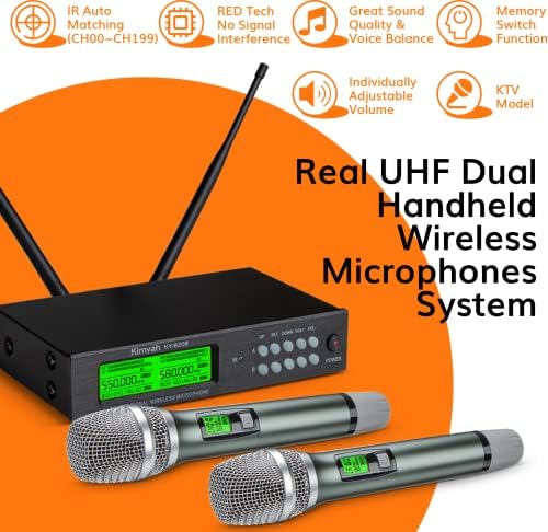 Kimyah Wireless mikrofon System, Dual UHF 200 Channel ručni mikrofon Wireless, Auto Connect 328ft pokrivenost bežični mikrofoni & sistemi, Cordless Mic pogodan za Crkvu,vjenčanje,DJ, Karaoke