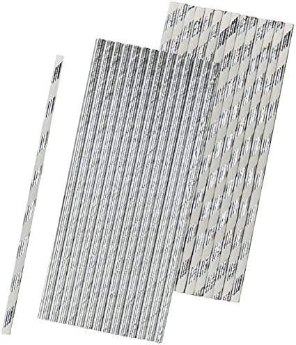 Srebrne Folijske papirne slamke - prugaste i čvrste 7,75 inča-50 pakovanja izvan marke Box Papers