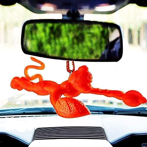 Narandžasti leteći Lord Hanuman Ji Idol viseći ogledalo za automobile, viseći zid i vrata crveni viseći automobil Idol, 2,56 x 1,57 x 2,46 inča