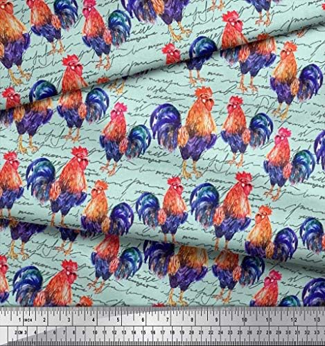 Soimoi Cotton Jersey Fabric Tekst & Hen Bird štampana zanatska tkanina od dvorišta širine 58 inča