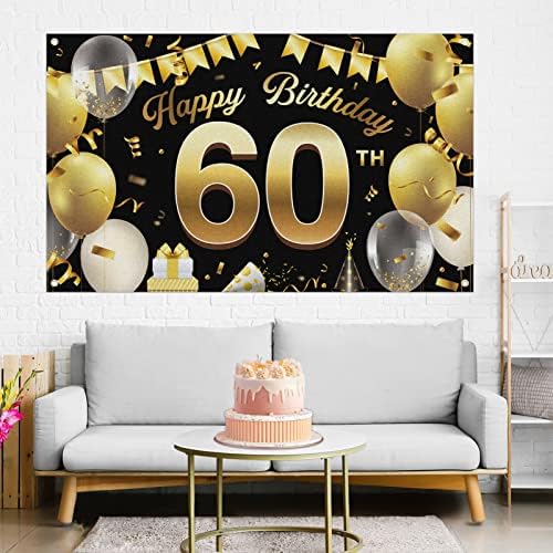 Znak pozadine banera za sretan 60. rođendan, izuzetno veliki zlatno Crni pribor za rođendanske zabave dekoracija za rekvizite za foto