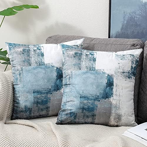 Oyimua plavi jastuk za bacanje 16x16, moderni apstraktni plavi i sivi poklopci jastuka, ukrasni pokrov jastuka naglasak, kvadratni