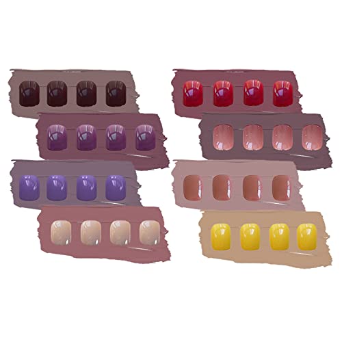 Muachcha 8 pakovanja 192 komada šareni lažni nokti kratka kvadratna presa na noktima akrilni puni poklopac UV sloj jednobojni lažni