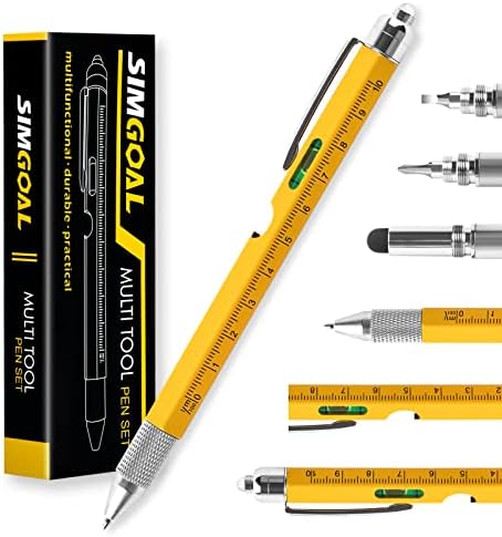 SIMGOAL 9 u 1 olovka sa više alata-žuta,jedinstveni pokloni za tatu-ravnalo, nivo, LED svjetlo, hemijska olovka, ravni/Phillips odvijač,