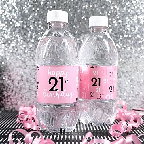 Disticts ružičaste, crne i bijele boce za boce za bocu za vodu - 24 vodootporne zavijanje - Chic Rođendanska zabava