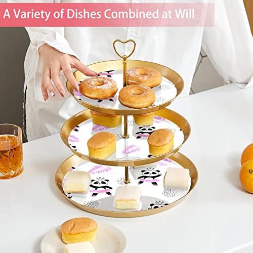 Stalci za torte Set od 3, Pink Dress Dancing Panda u Crown pijedestal Display Table Desert Cupcake Stand za vjenčanje Baby Shower