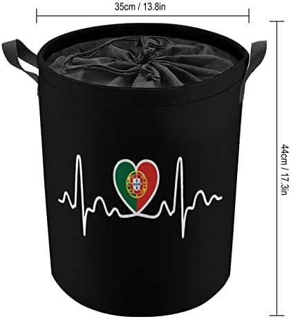 Portugalska Zastava Heartbeat Korpa Za Veš Okrugla Sklopiva Korpa Kanta Za Veš Kutija Za Odlaganje Sa Ručkom Za Uže
